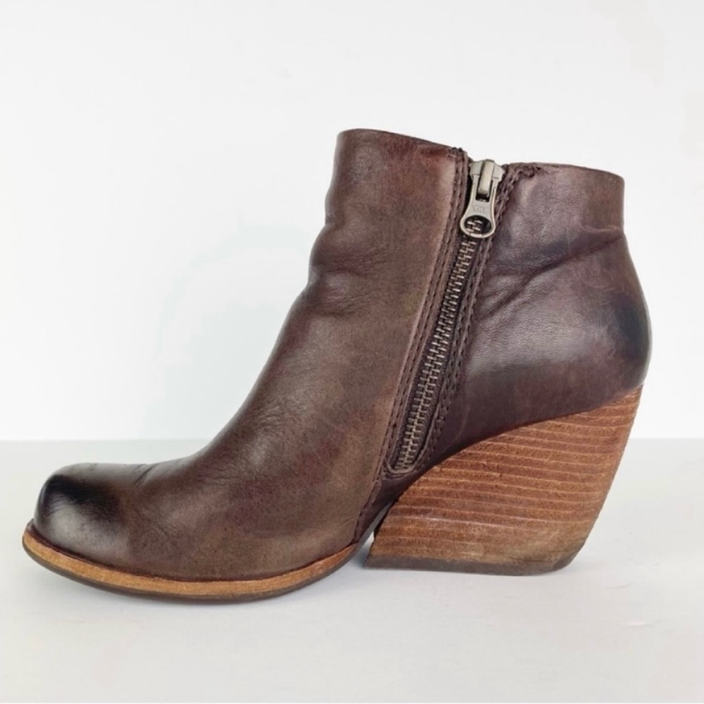 Kork-Ease Isa Brown Leather Buckle Zipper Moto Ankle Boots Booties - Picture 6 of 11